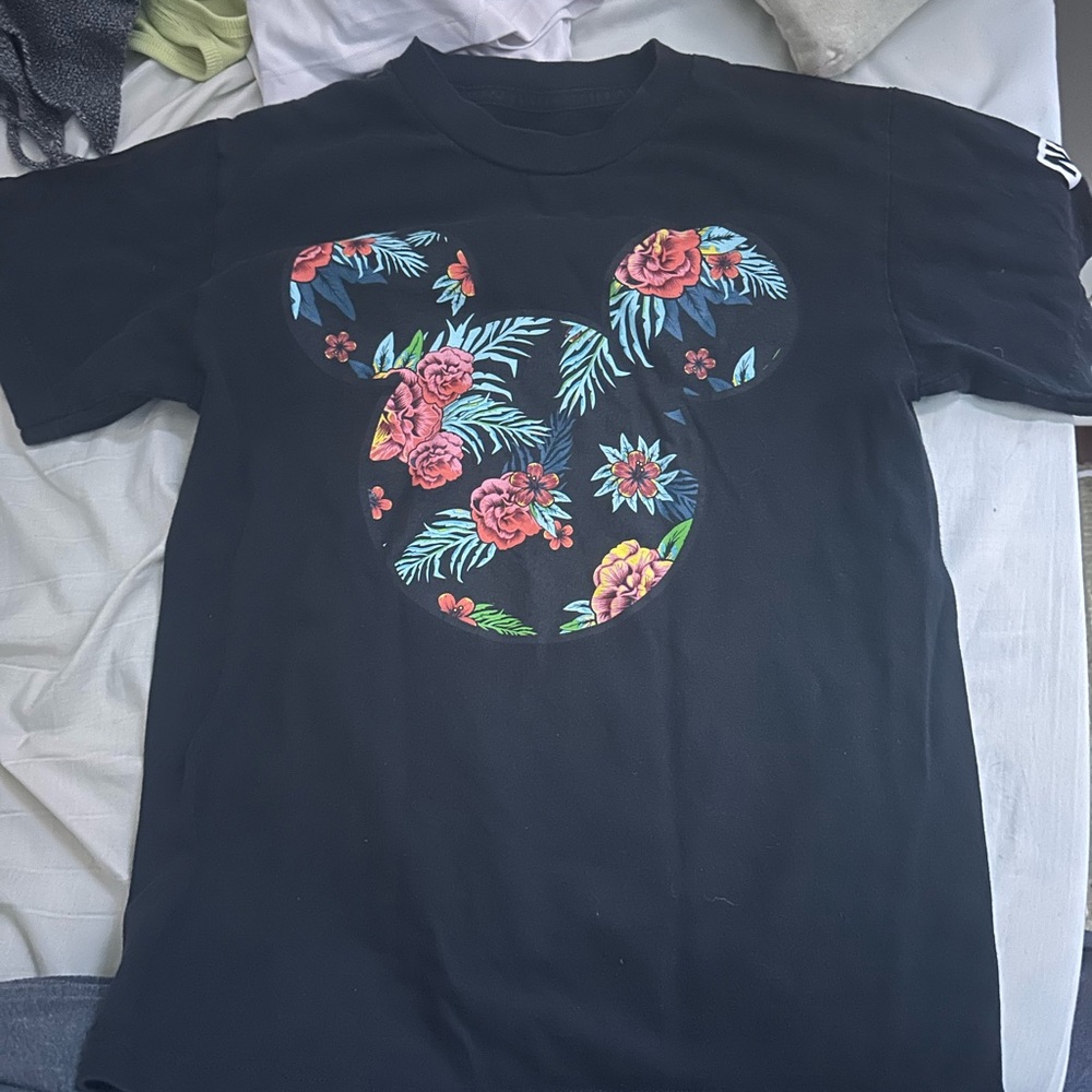 Neff Black Mickey Disney Tee with Vibrant Floral Design